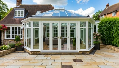 Beautifully designed conservatory and landscaped garden by Essex Living Spaces